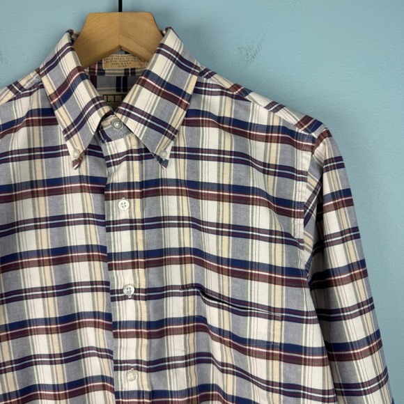 Vintage LL Bean Men's 15 32 Plaid Button Down Long Sleeve Shirt Cotton Blend USA - Picture 1 of 6